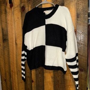 Hem & Thread Black and White Checkerblock Crewneck Sweater